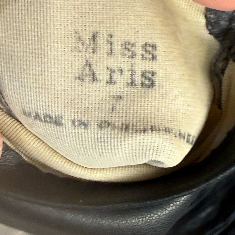 Vtg. Miss Aris Classic Wrist Length Black Leather Driving Gloves Ladies Size 7
